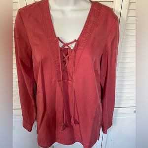 J. Jill Blouse Tie Front Long Sleeve Top Size Small